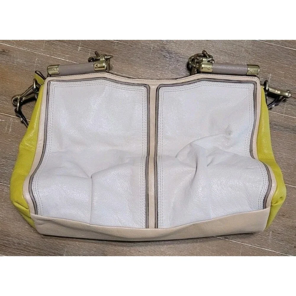 Coach Madison Yellow and Cream Color Block Madison Kara Satchel Purse